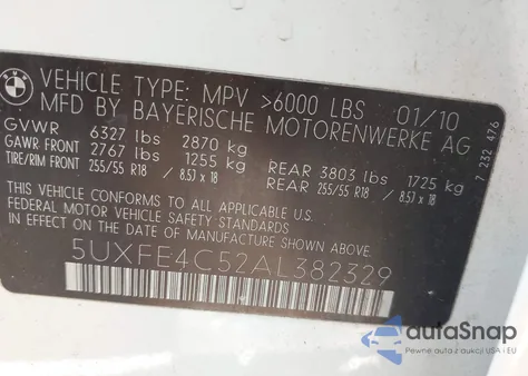 2010 BMW X5 xDrive30I from USA, damaged, VIN 5UXFE4C52AL382329